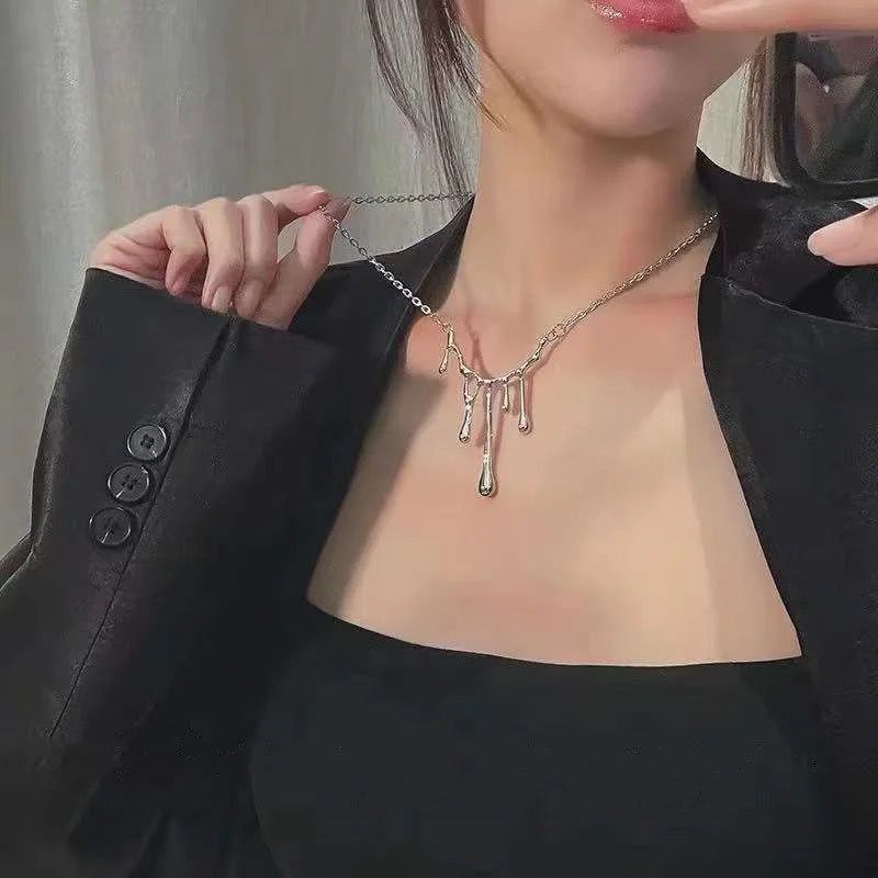 Necklace Pendant Chain Jewelry Women Girls Korean Strip Around Neck Design Silver