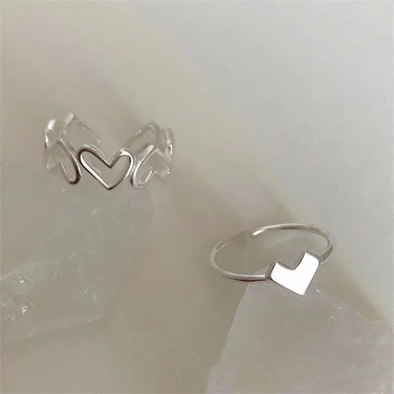 Bella Silver Plated Light Weight Heart Decor Rings Set For Women & Girls