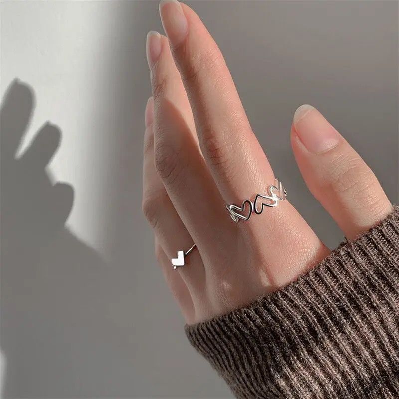 Bella Silver Plated Light Weight Heart Decor Rings Set For Women & Girls