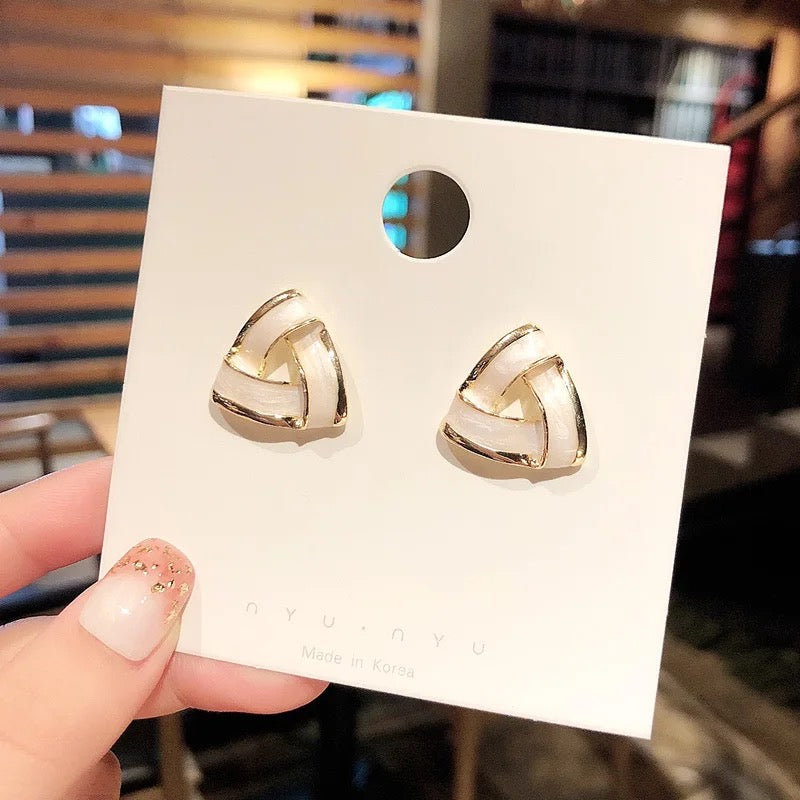 Geometric Triangle Studs - White