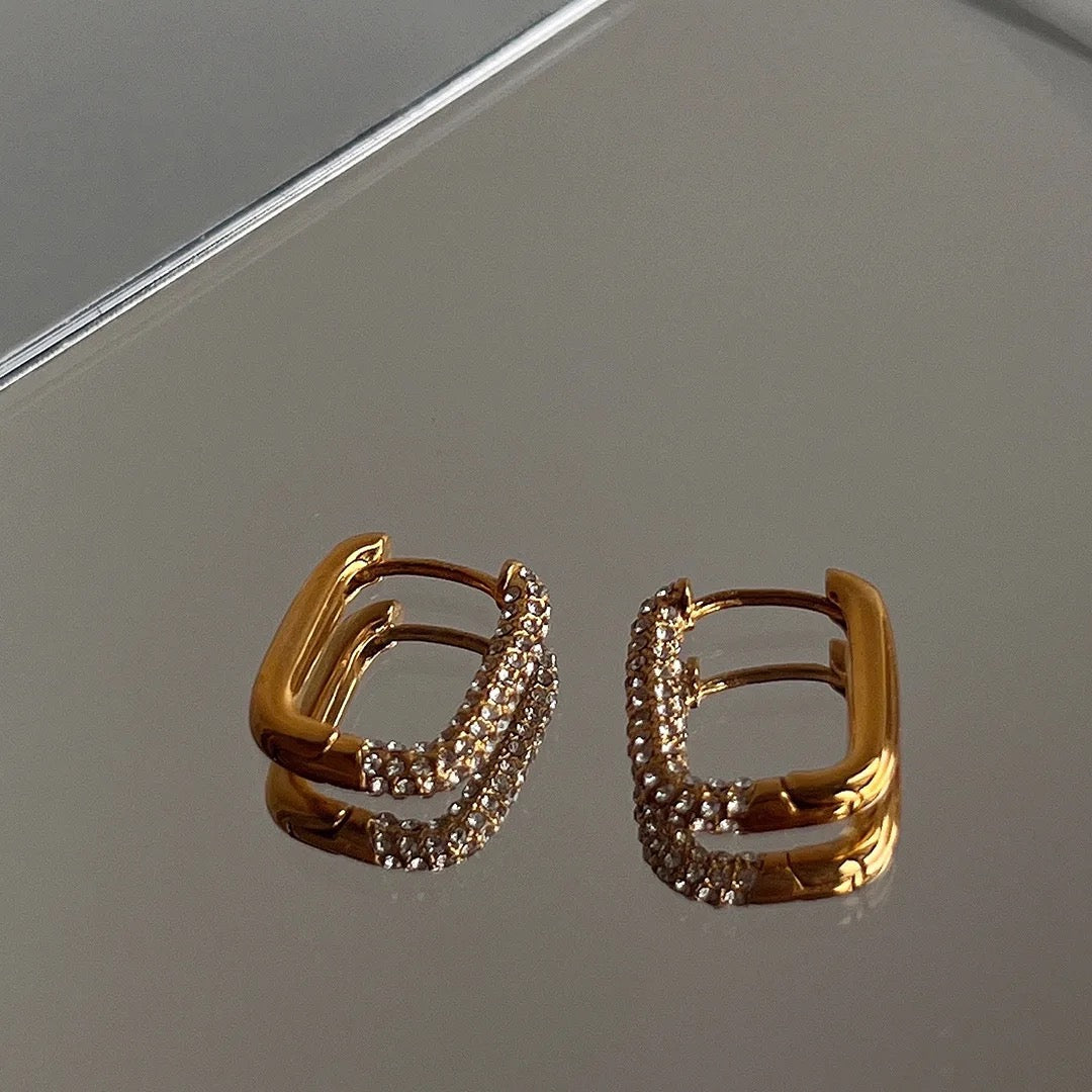 18k Gold Plated Rectangular Rhinestone Hoops